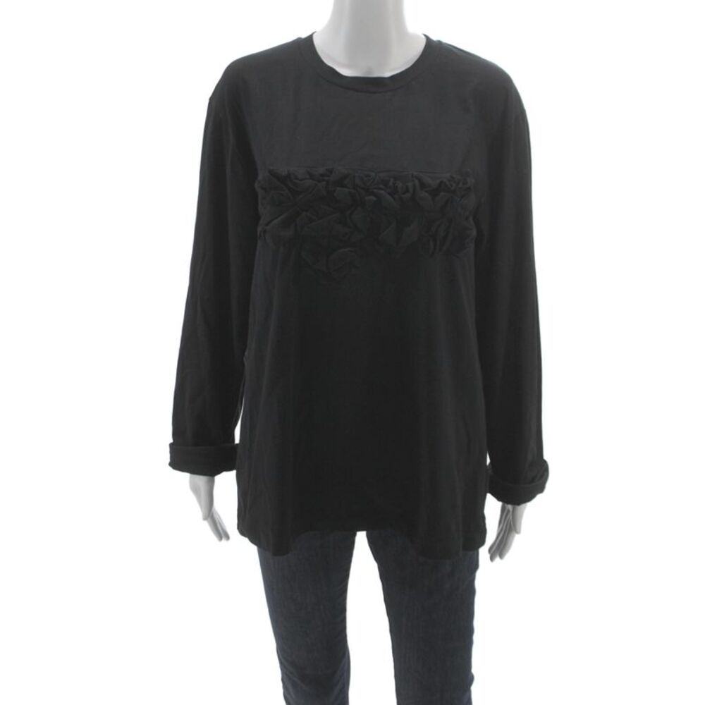 Meimeij Womens Jersey T-Shirt Black Crew Neck Long Sleeve 94%Cotton Size 48